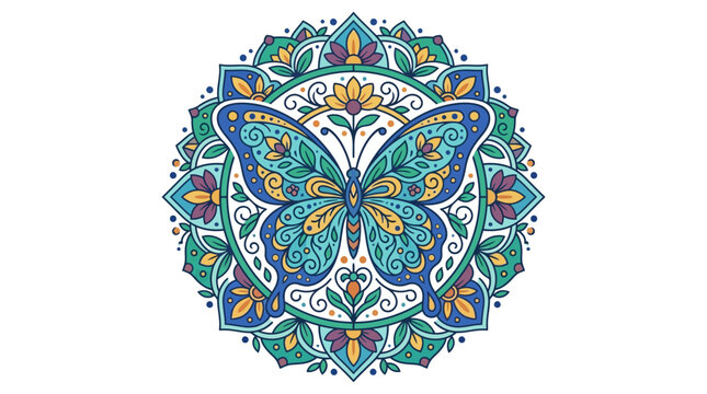 Vibrant Blue Butterfly Mandala Art