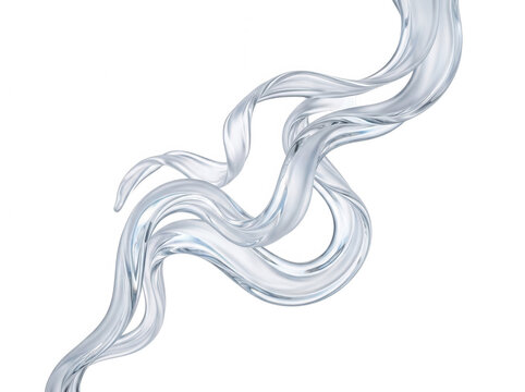 Dynamic flowing streams of transparent liquid glass waving upwards against a stark solid black studio backdrop surface isolated on a transparent background