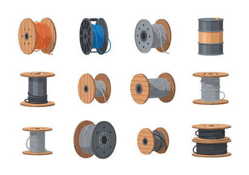 Industrial cable spools and wire reels set with metal drum