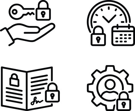 Data security vector illustration with key access, secure scheduling, confidential document, user settings, privacy protection, system management concept