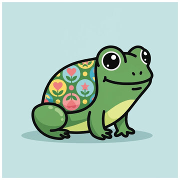 Colorful Cartoon Frog Sitting Smiling.