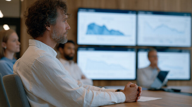 Quantum volume benchmark metric comparison charts dominate a data center analytics briefing room as hardware engineers present qubit circuit depth scalability results to a