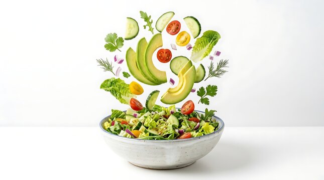 Fresh vegetable salad with avocado and bowl