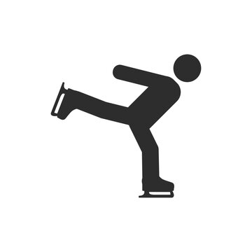 Person ice skating icon. Lifted leg. Monochrome black and white symbol