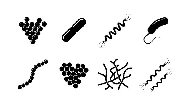 Set of different types of bacteria icons