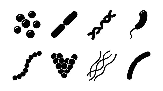 Set of various bacteria shapes and types icons