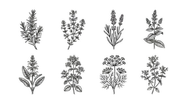 Set of hand drawn culinary herbs