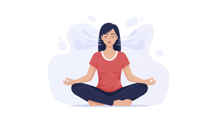 Obraz premium Young woman meditating in lotus pose for mental peace and wellness.