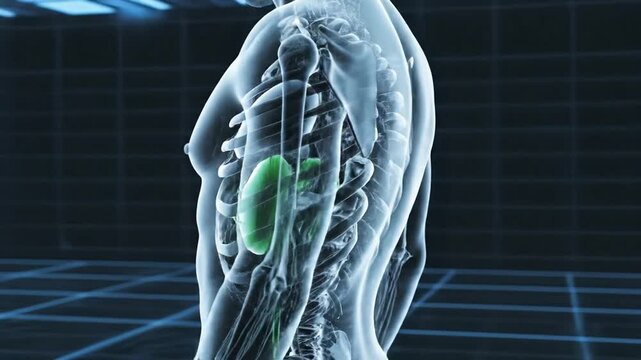 Detailed 3 d rendered human kidneys within transparent torso anatomical model