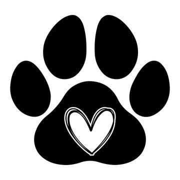 Dog paw with heart svg cut file. Isolated vector illustration.