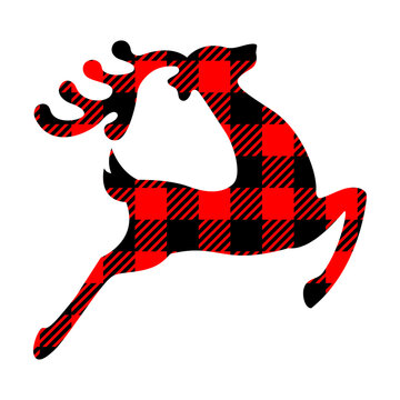 Deer with buffalo plaid svg cut file. Isolated vector illustration.