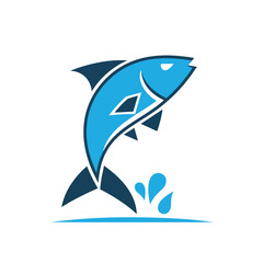 Obraz premium Stylized Blue Fish Leaping Out of Water with Splashes.