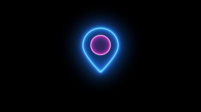 Glowing location icon animation on the black background.