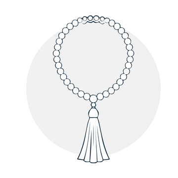 Line art of prayer beads with a tassel
