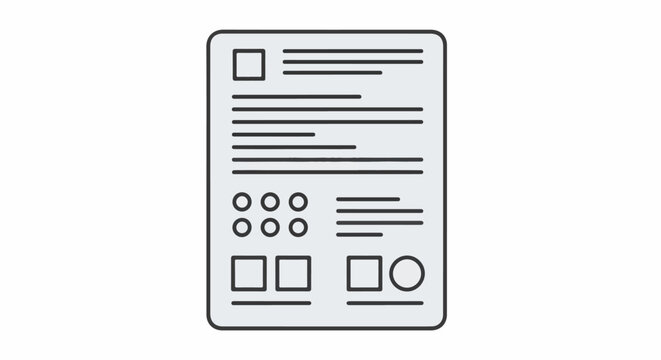 A simple graphic of a document with text lines and shapes