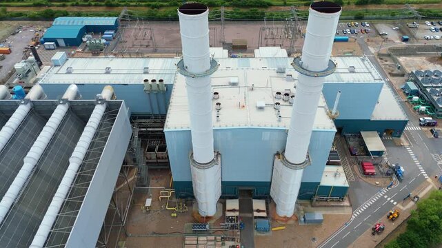 Aerial View of a Major Industrial Energy Hub and Power Grid Interconnector Station UK