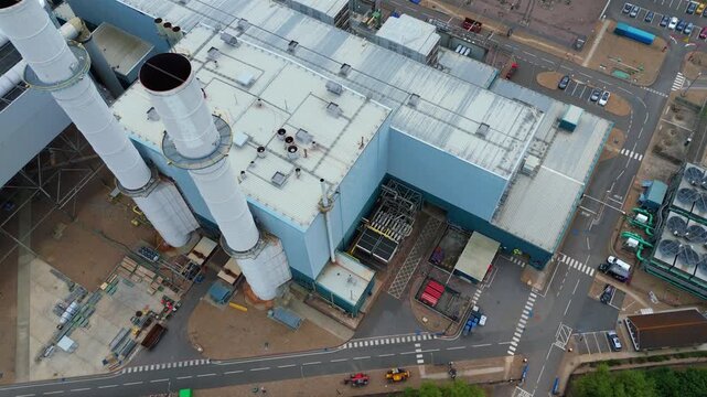 Close Up Aerial View of Rapid Response Power Infrastructure power plant in Kent, major critical electricity generation 