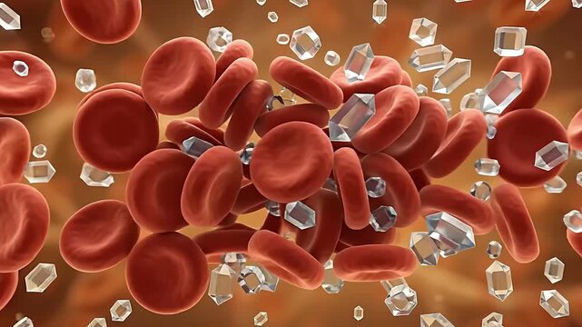 3D Medical Animation of Glucose Crystals Accumulating Among Red Blood Cells in Hyperglycemia Onset
