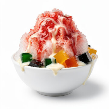 Nam Geng Sai Thai Shaved Ice Dessert Isolated on White Background Square Composition Studio Shot
