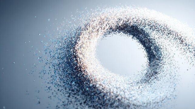 Swirling particles create a circular formation in a light background