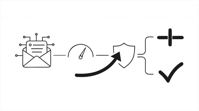 Minimalist Line Drawing Animation of Digital Email Security Tech Spam Filtering and Protection Shield Validation Process Infographic