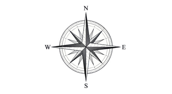 Detailed compass rose showing cardinal directions and intermediate points.