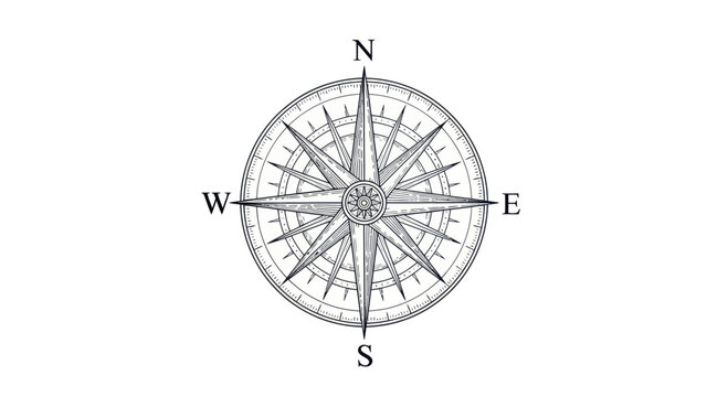 Detailed compass rose showing cardinal directions and intermediate points.