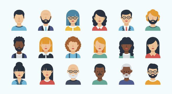 Diverse Group of People Avatars Representing Different Genders Ages and Ethnicity.
