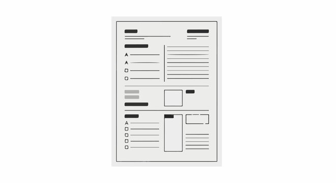 Schematic diagram of a document layout with placeholders for text and checkboxes