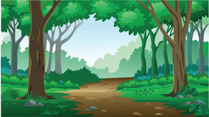 Lush Forest Scene With A Winding Dirt Pathway © PUNNABEGUM