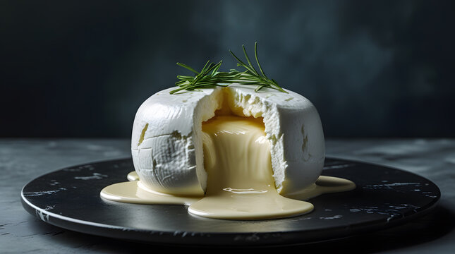  Round brie cheese head with melting center and dill