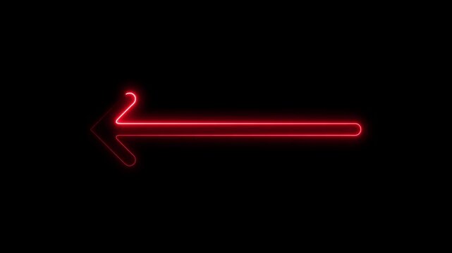 Glowing neon chevron arrows moving left Futuristic arrow shows direction on black background, 4k video.