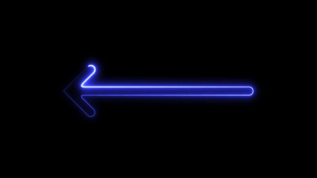 Glowing neon chevron arrows moving left Futuristic arrow shows direction on black background, 4k video.