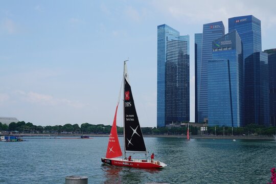 Singapore CBD skyscrapers and sailboat for National Day celebration theme