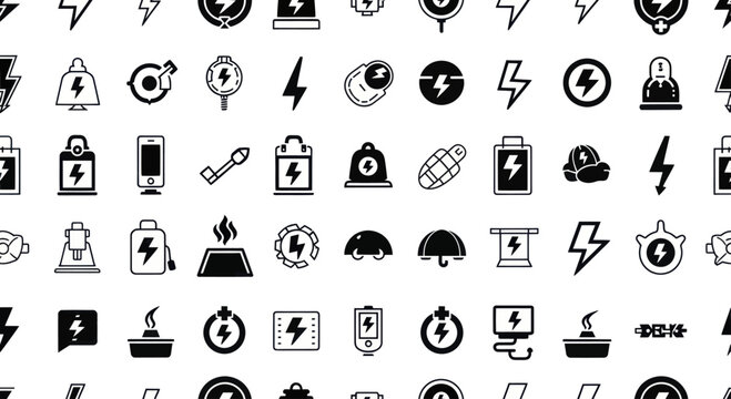 Collection of electricity and energy related icons in a pattern.