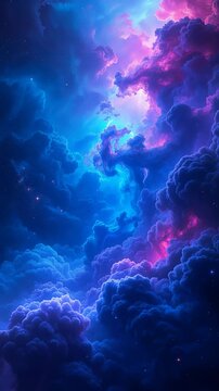 Glowing neon nebula clouds swirling in deep space with vibrant cosmic lightning and shining stars