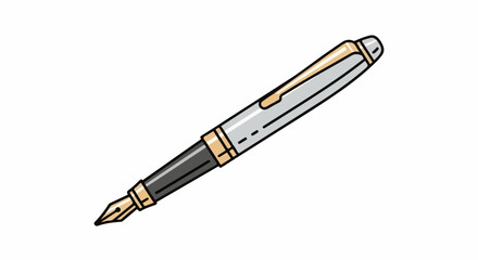 Naklejka premium Elegant silver and gold fountain pen with a black grip, poised for writing