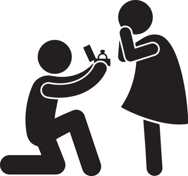 Man proposing with engagement ring to woman romantic gesture icon symbol of love and marriage proposal isolated on white background