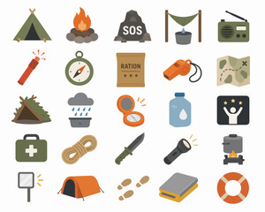 minimalist survival and emergency icon set flat design.eps © Wooden
