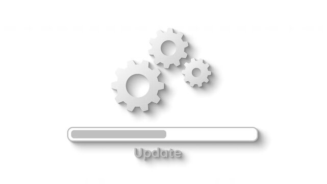 A simple white flat loop background animation with a shadow represents the update, upgrade, and loading system processes. Motion graphics illustrating application upgrade progress