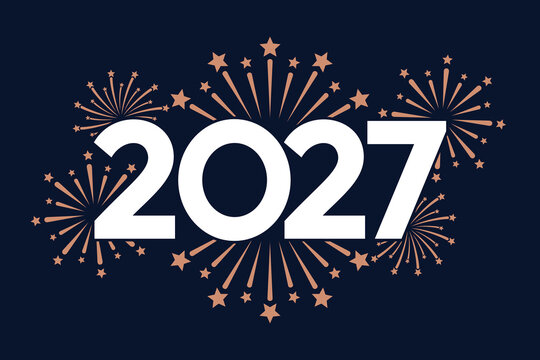Elegant 2027 happy new year gold fireworks