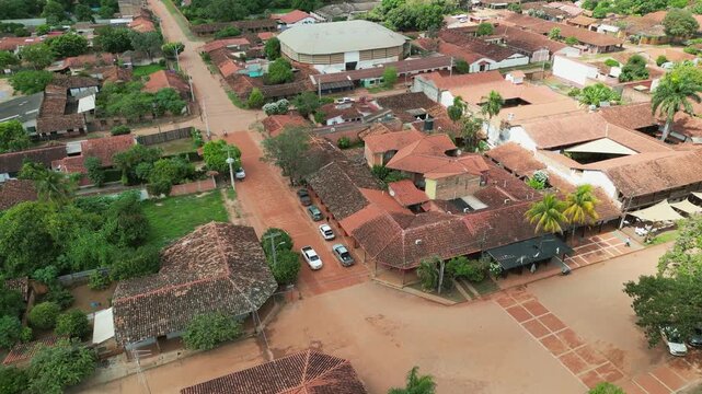 Aerial tracks light traffic on San Ignacio de Velasco Bolivia street