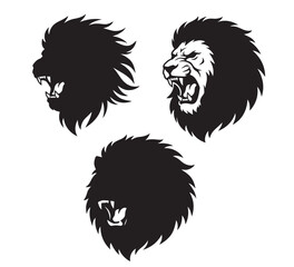 Fototapeta premium Fierce and Majestic Lion Head Silhouettes A Symbol of Power, Courage, and Royalty in Black and White Art
