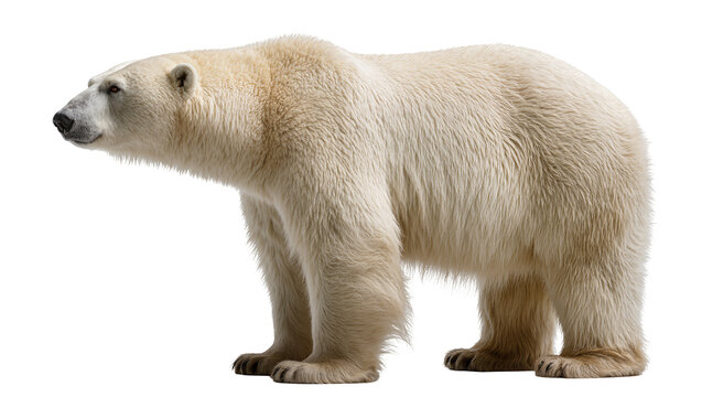 Polar bear standing profile view with white fur