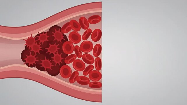 Medical Animation of Platelets Forming a Blood Clot and Obstructing Flow Inside a Human Artery