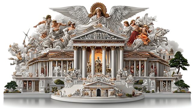 Detailed historical building illustration with statues high resolution image