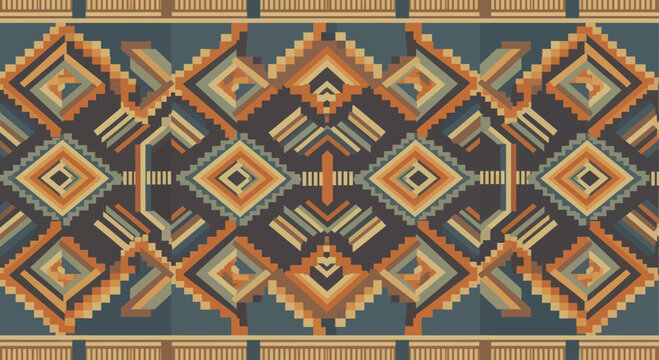 Intricate Geometric Pattern Design with Diamond Shapes and Abstract Motifs.