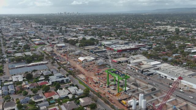 Torrens to Darlington south road infrastructure project Adelaide twin TBM tunnels aerial wide with city view