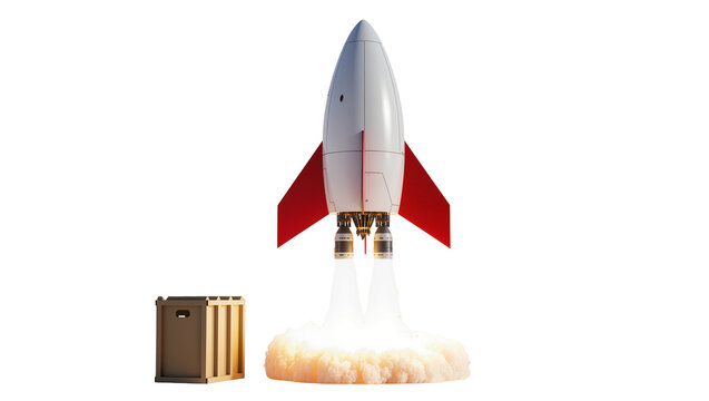 Retro rocket launching with smoke and crate