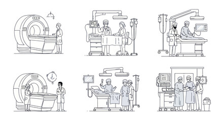 Obraz premium Medical Procedures and Hospital Equipment Line Art Collection.